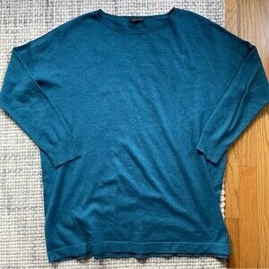 Eileen Fisher Teal Wool Cotton Blend Sweater Medium